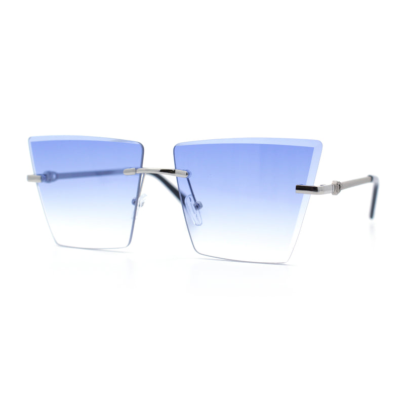 Womens Beveled Large Square Rectangle Rimless Cat Eye Luxury Sunglasses