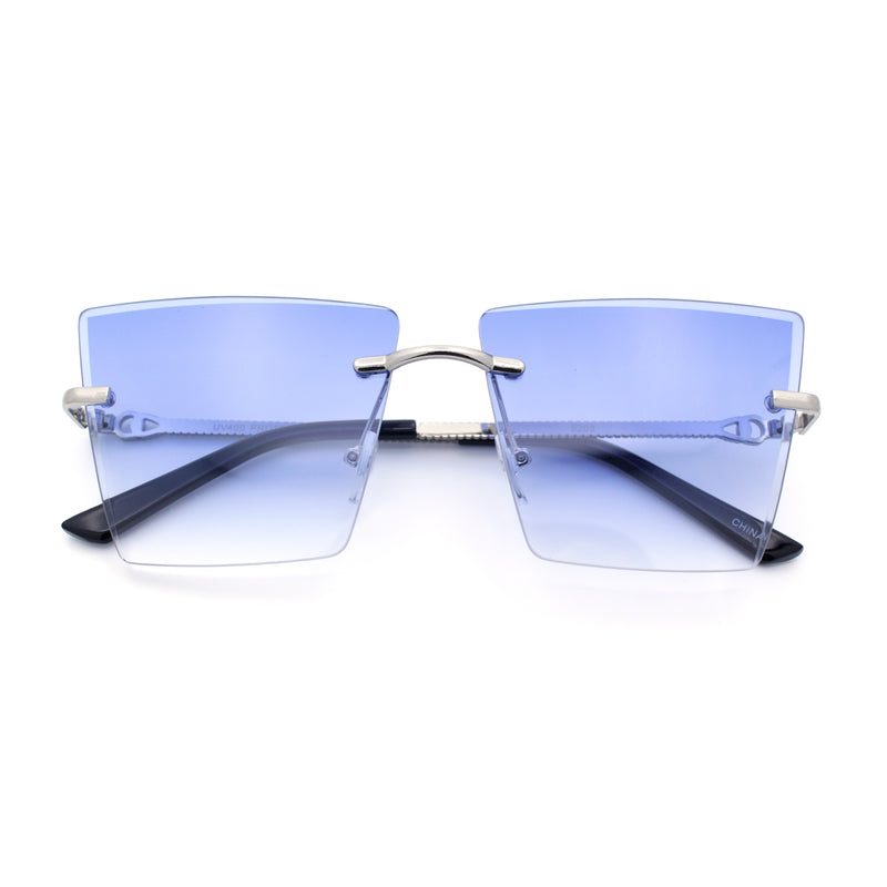 Womens Beveled Large Square Rectangle Rimless Cat Eye Luxury Sunglasses