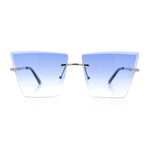 Womens Beveled Large Square Rectangle Rimless Cat Eye Luxury Sunglasses