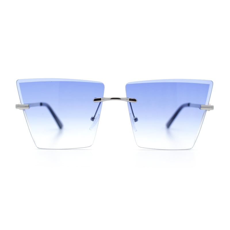 Womens Beveled Large Square Rectangle Rimless Cat Eye Luxury Sunglasses