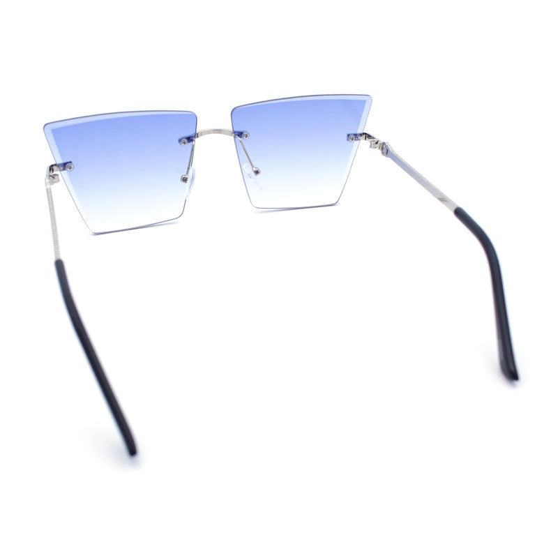 Womens Beveled Large Square Rectangle Rimless Cat Eye Luxury Sunglasses