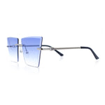 Womens Beveled Large Square Rectangle Rimless Cat Eye Luxury Sunglasses