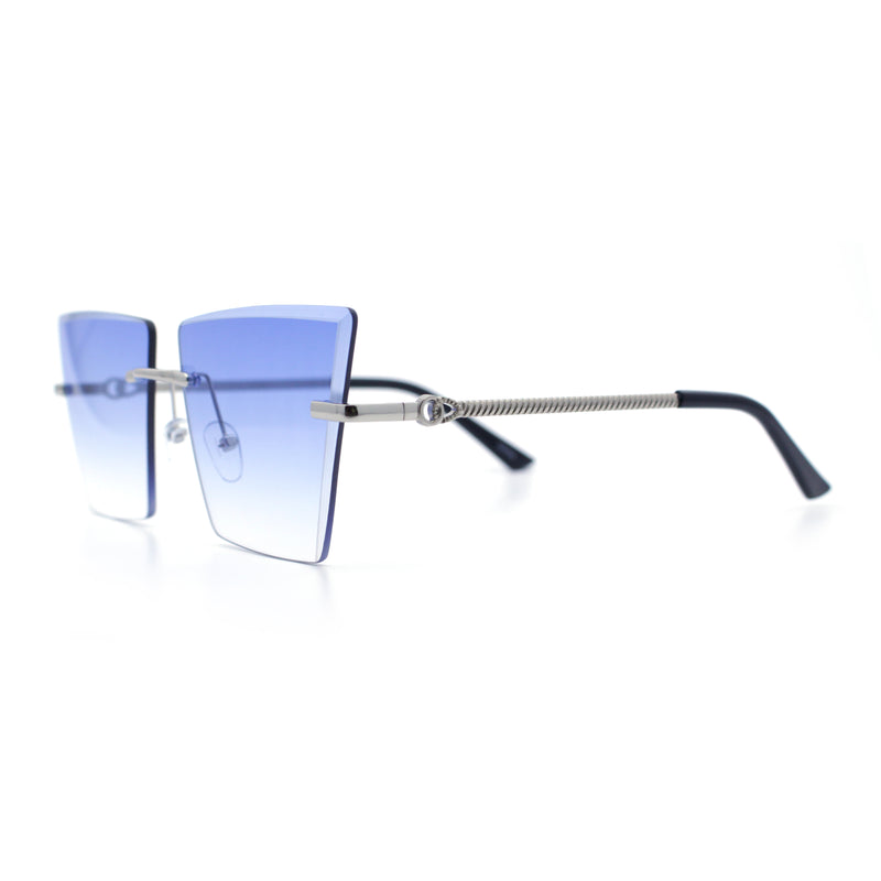 Womens Beveled Large Square Rectangle Rimless Cat Eye Luxury Sunglasses