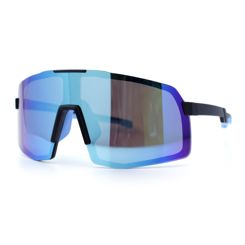 Mens Polarized Oversized Large Shield Monoblock Plastic Sport Sunglasses