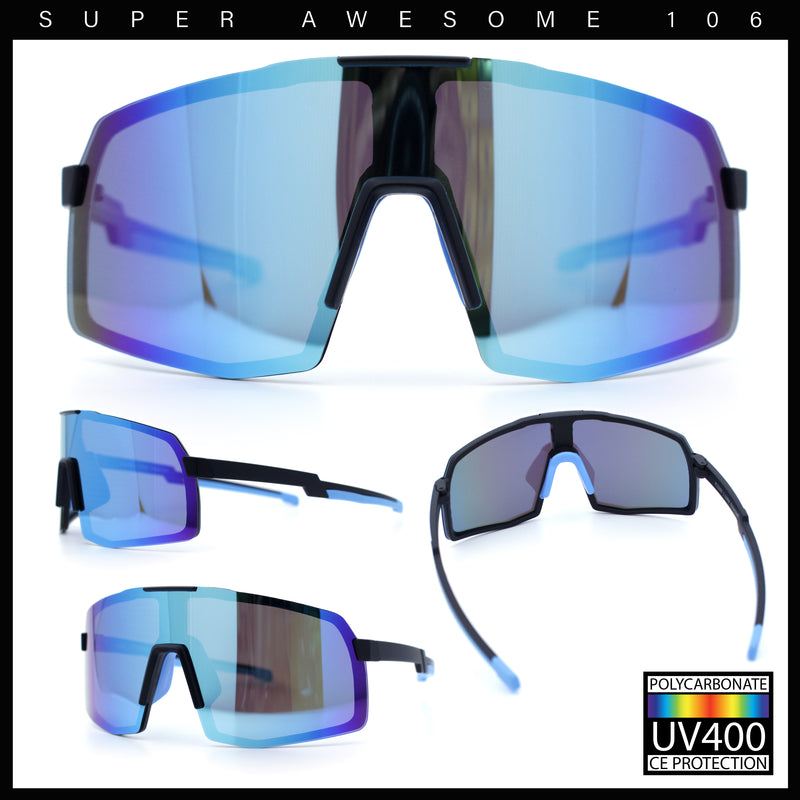 Mens Polarized Oversized Large Shield Monoblock Plastic Sport Sunglasses