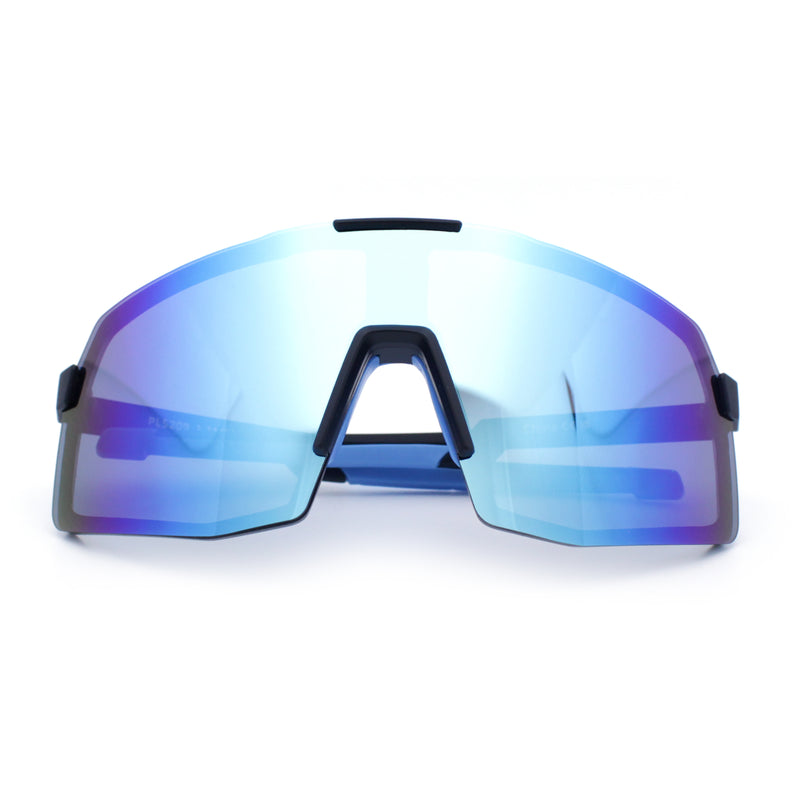 Mens Polarized Oversized Large Shield Monoblock Plastic Sport Sunglasses