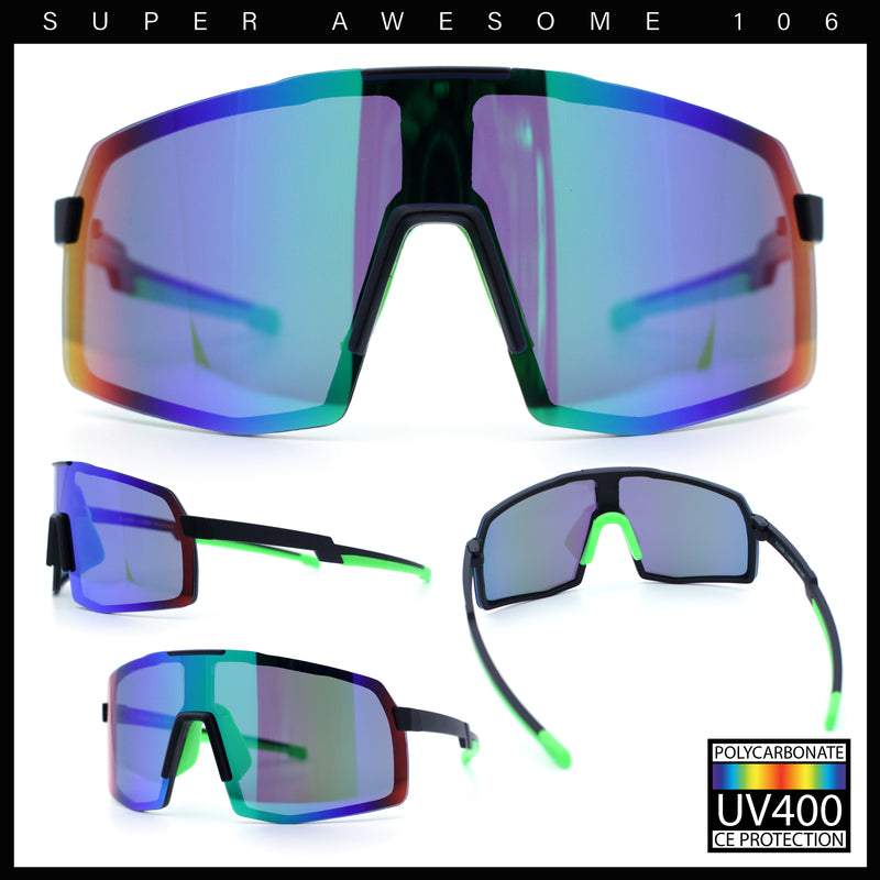 Mens Polarized Oversized Large Shield Monoblock Plastic Sport Sunglasses