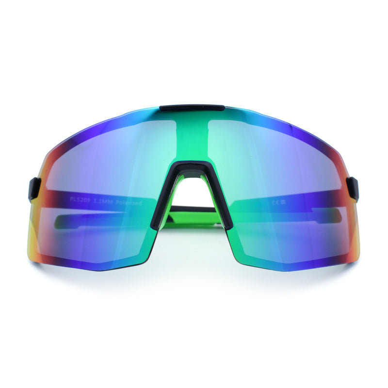 Mens Polarized Oversized Large Shield Monoblock Plastic Sport Sunglasses