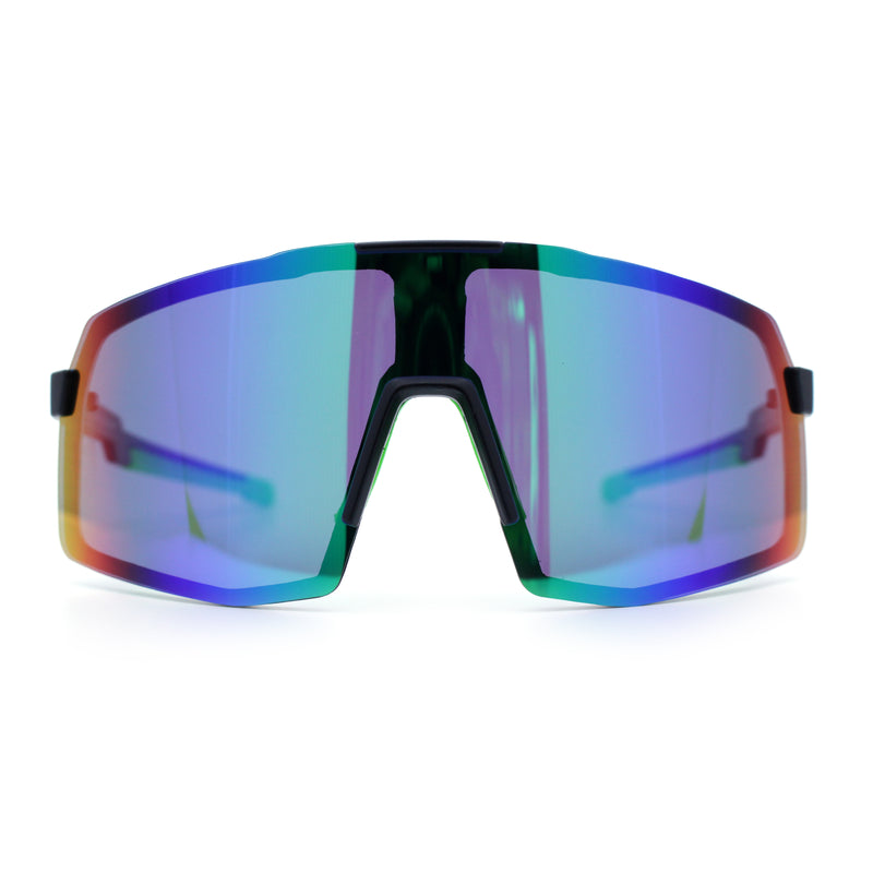 Mens Polarized Oversized Large Shield Monoblock Plastic Sport Sunglasses