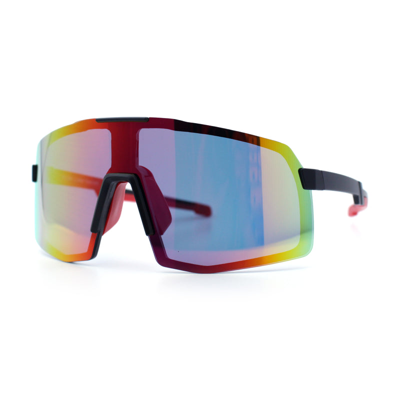 Mens Polarized Oversized Large Shield Monoblock Plastic Sport Sunglasses