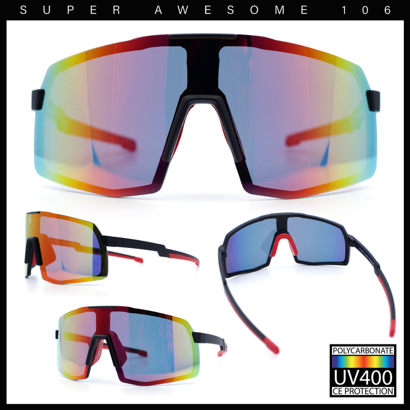 Mens Polarized Oversized Large Shield Monoblock Plastic Sport Sunglasses