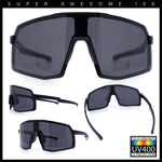 Mens Polarized Oversized Large Shield Monoblock Plastic Sport Sunglasses