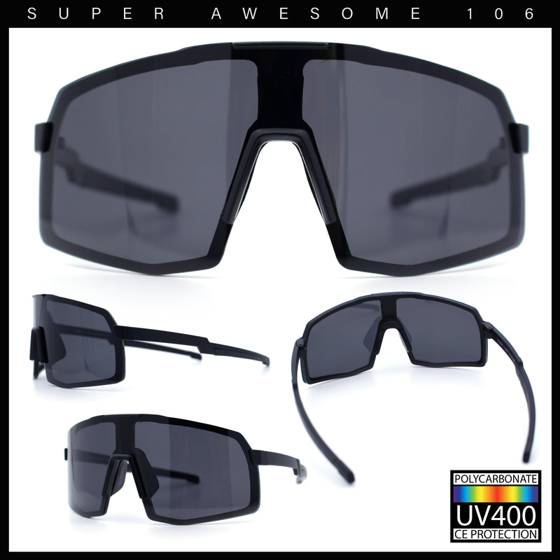Mens Polarized Oversized Large Shield Monoblock Plastic Sport Sunglasses