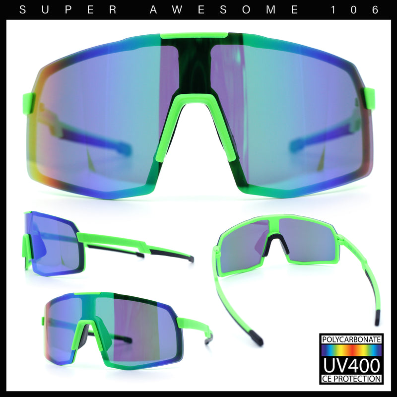 Mens Polarized Oversized Large Shield Monoblock Plastic Sport Sunglasses