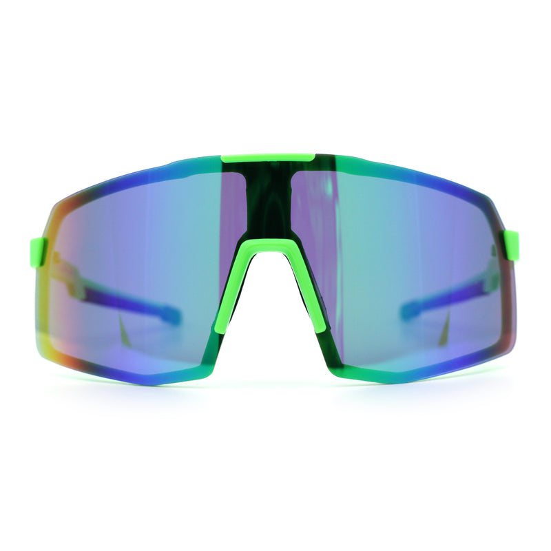 Mens Polarized Oversized Large Shield Monoblock Plastic Sport Sunglasses