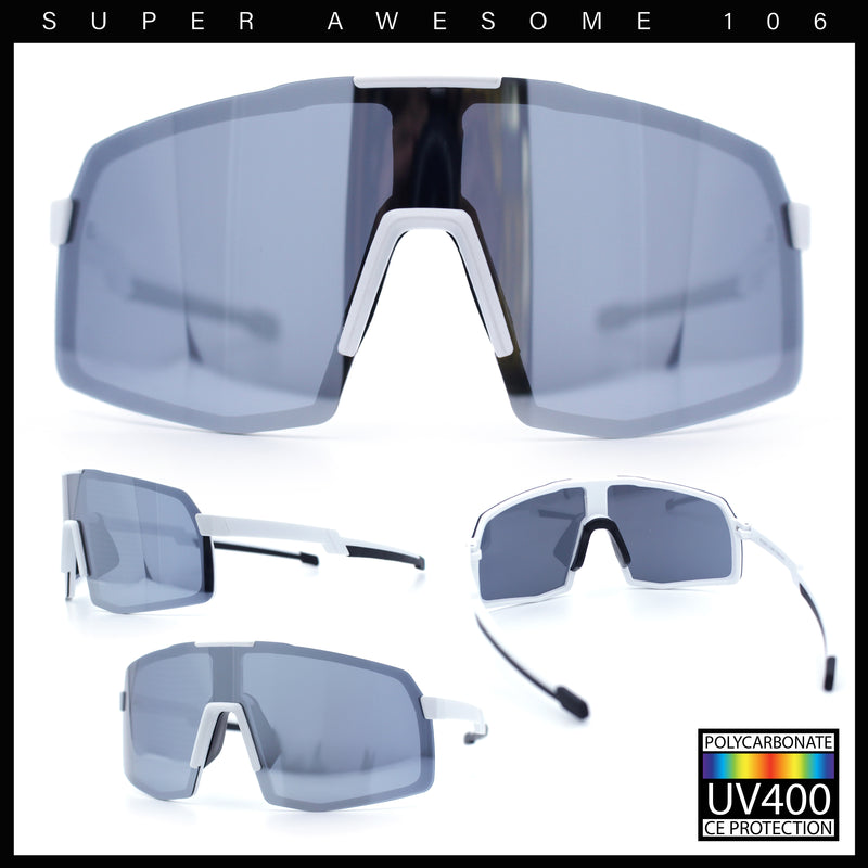 Mens Polarized Oversized Large Shield Monoblock Plastic Sport Sunglasses