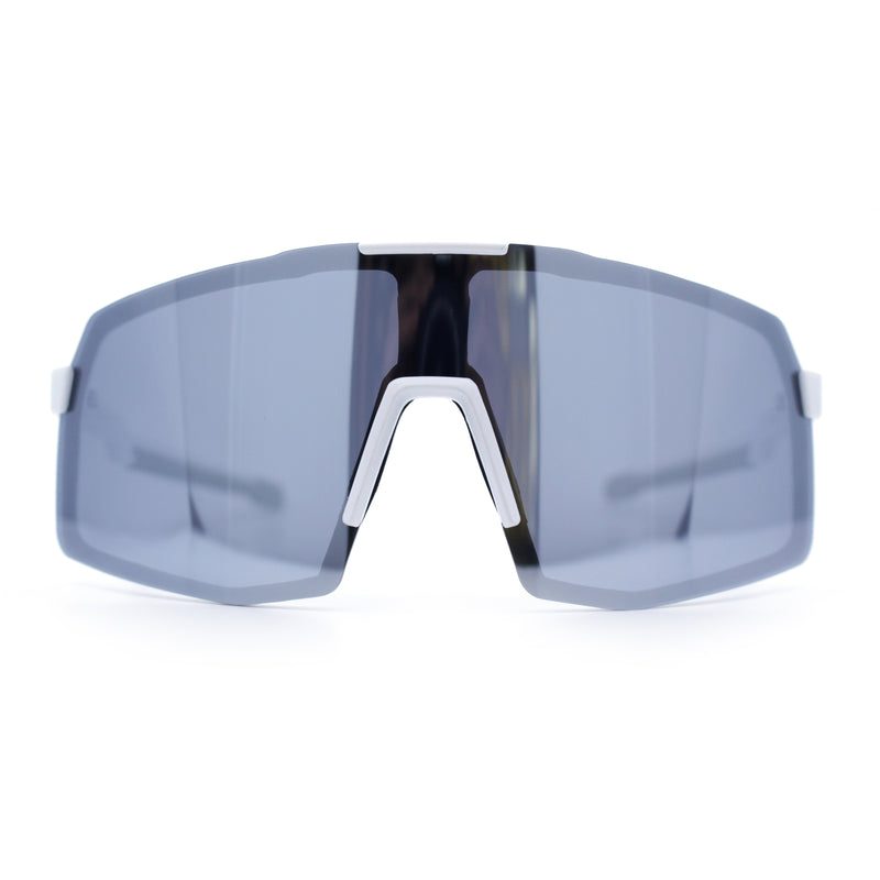 Mens Polarized Oversized Large Shield Monoblock Plastic Sport Sunglasses
