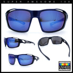 Mens Xloop Classic Mirror Lens Rectangle Wrap Biker Style Plastic Sunglasses