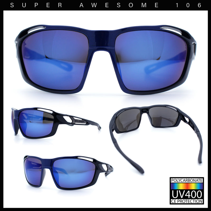 Mens Xloop Classic Mirror Lens Rectangle Wrap Biker Style Plastic Sunglasses