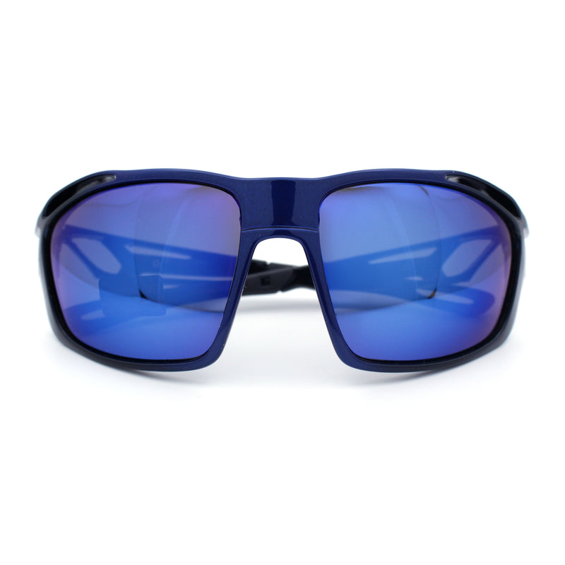 Mens Xloop Classic Mirror Lens Rectangle Wrap Biker Style Plastic Sunglasses