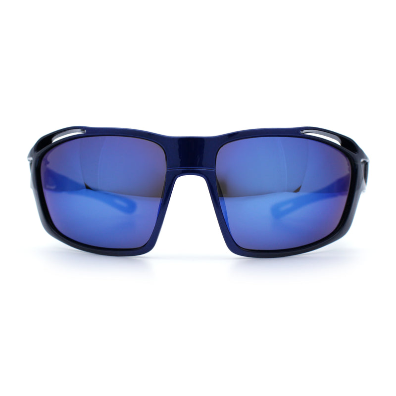 Mens Xloop Classic Mirror Lens Rectangle Wrap Biker Style Plastic Sunglasses