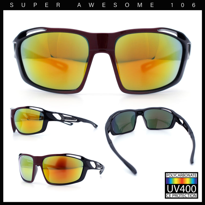 Mens Xloop Classic Mirror Lens Rectangle Wrap Biker Style Plastic Sunglasses
