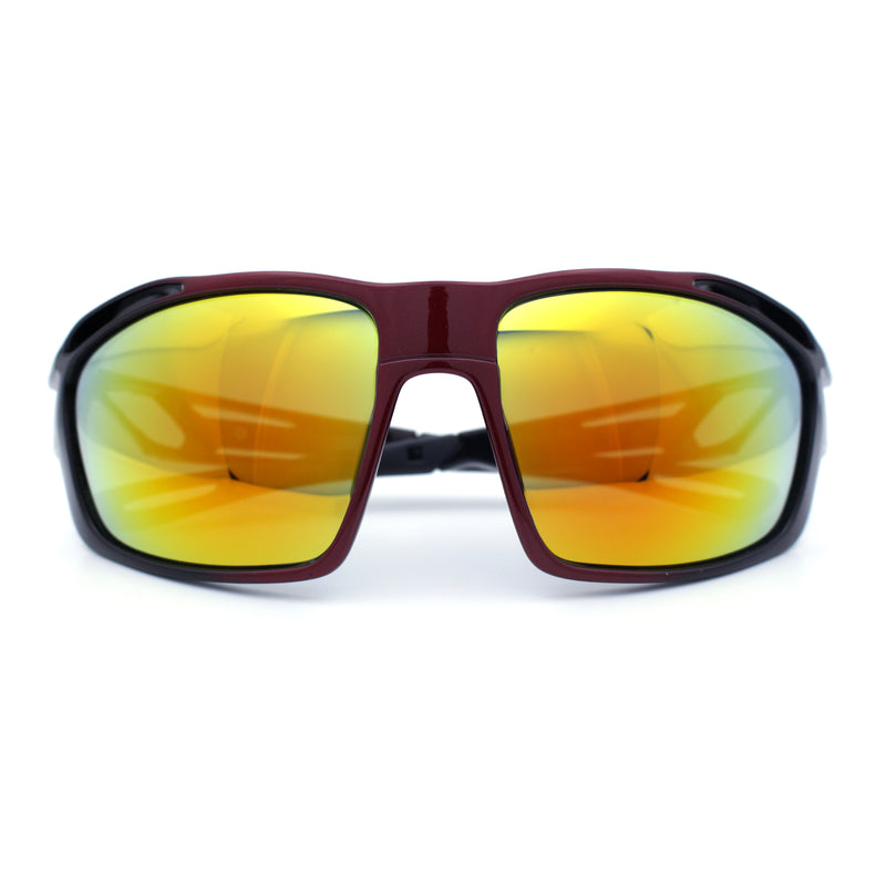 Mens Xloop Classic Mirror Lens Rectangle Wrap Biker Style Plastic Sunglasses