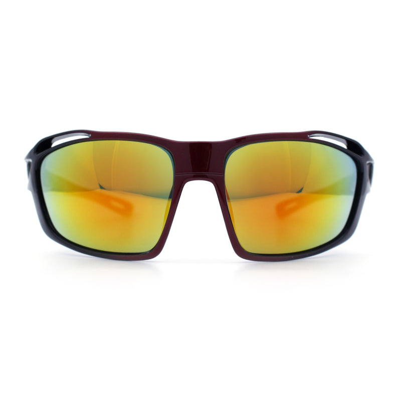 Mens Xloop Classic Mirror Lens Rectangle Wrap Biker Style Plastic Sunglasses