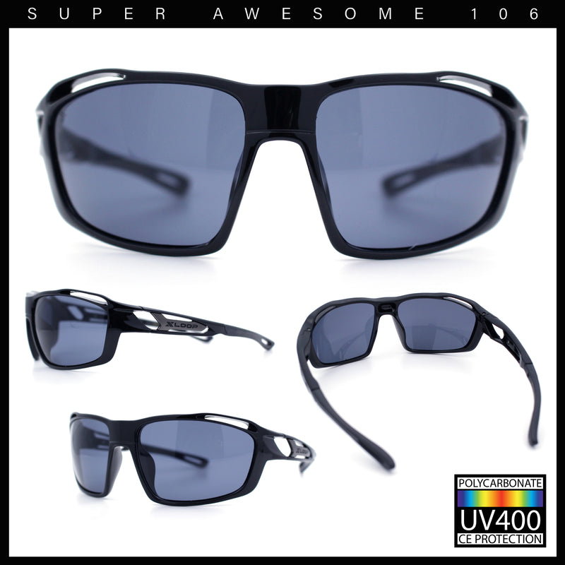 Mens Xloop Classic Mirror Lens Rectangle Wrap Biker Style Plastic Sunglasses