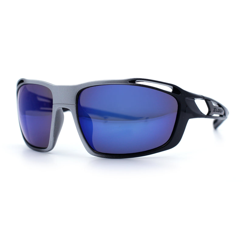 Mens Xloop Classic Mirror Lens Rectangle Wrap Biker Style Plastic Sunglasses