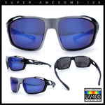 Mens Xloop Classic Mirror Lens Rectangle Wrap Biker Style Plastic Sunglasses