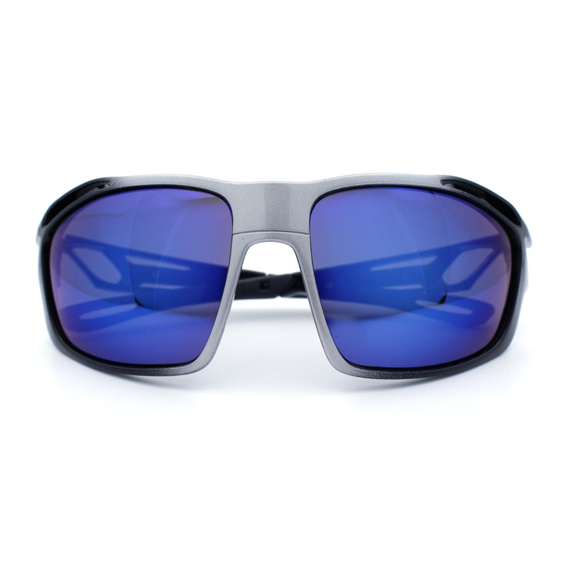 Mens Xloop Classic Mirror Lens Rectangle Wrap Biker Style Plastic Sunglasses