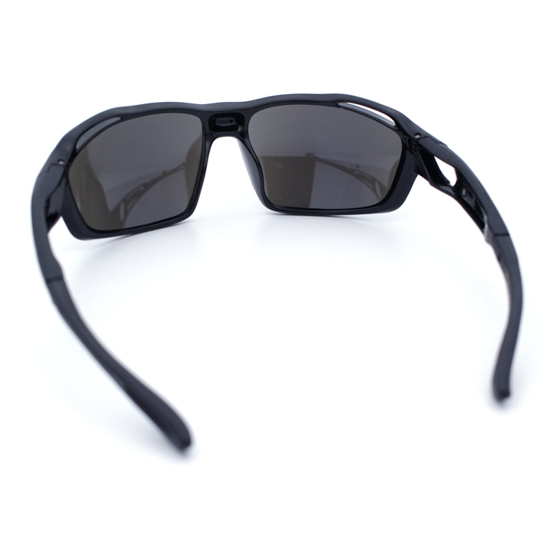 Mens Xloop Classic Mirror Lens Rectangle Wrap Biker Style Plastic Sunglasses