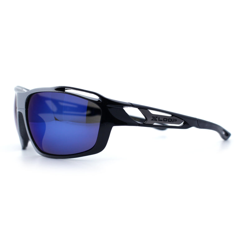 Mens Xloop Classic Mirror Lens Rectangle Wrap Biker Style Plastic Sunglasses