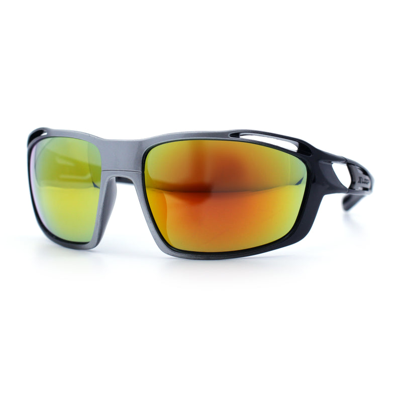 Mens Xloop Classic Mirror Lens Rectangle Wrap Biker Style Plastic Sunglasses