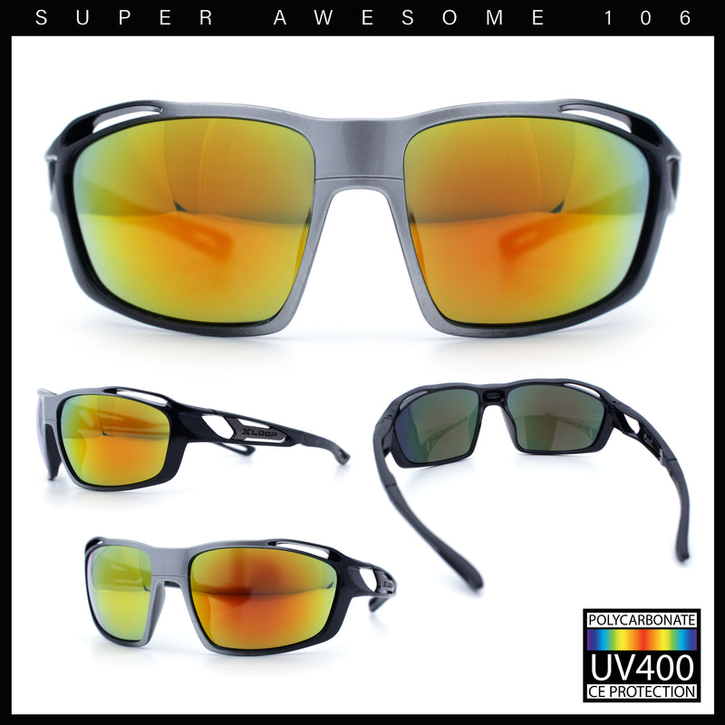 Mens Xloop Classic Mirror Lens Rectangle Wrap Biker Style Plastic Sunglasses