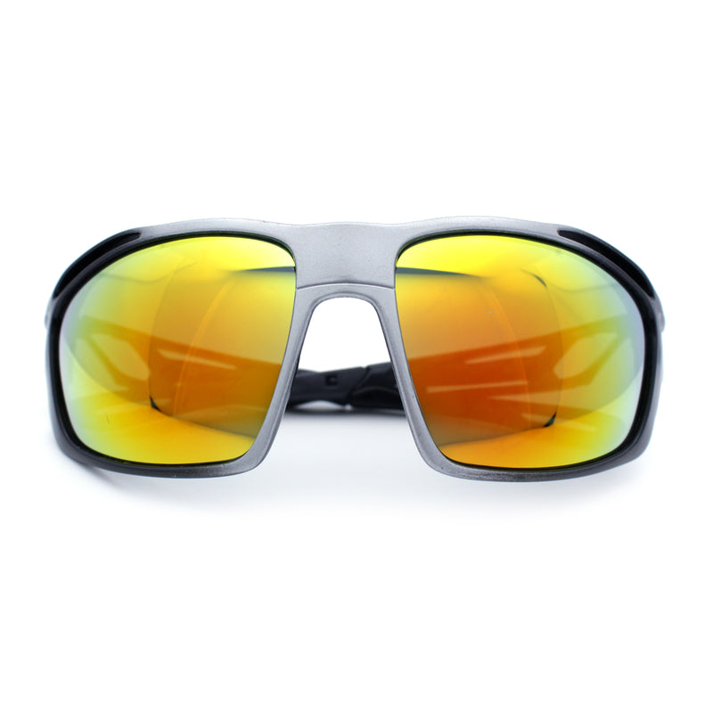 Mens Xloop Classic Mirror Lens Rectangle Wrap Biker Style Plastic Sunglasses