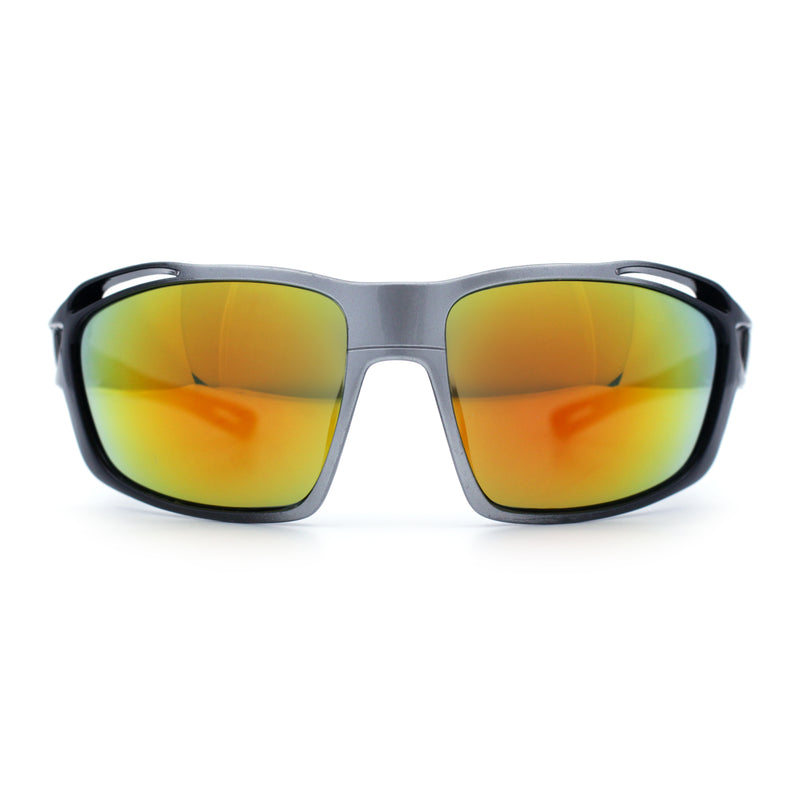 Mens Xloop Classic Mirror Lens Rectangle Wrap Biker Style Plastic Sunglasses