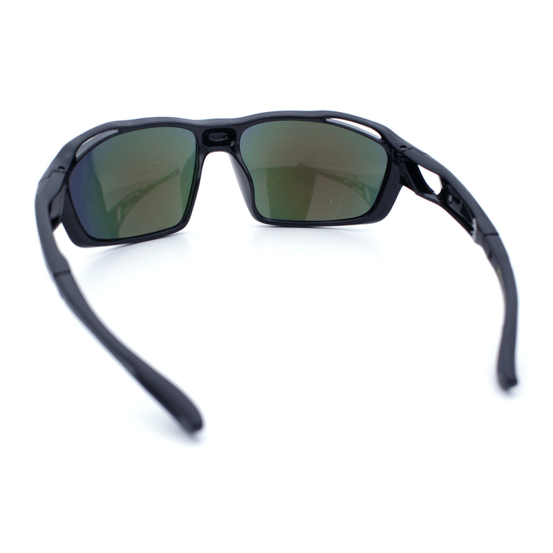 Mens Xloop Classic Mirror Lens Rectangle Wrap Biker Style Plastic Sunglasses