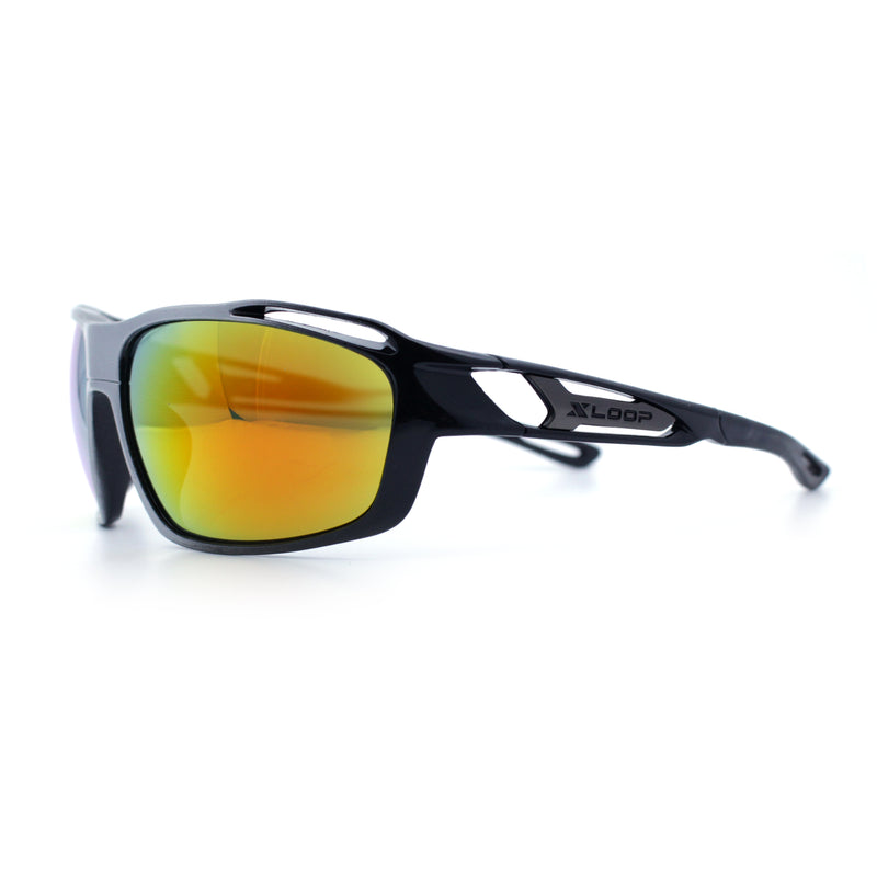 Mens Xloop Classic Mirror Lens Rectangle Wrap Biker Style Plastic Sunglasses