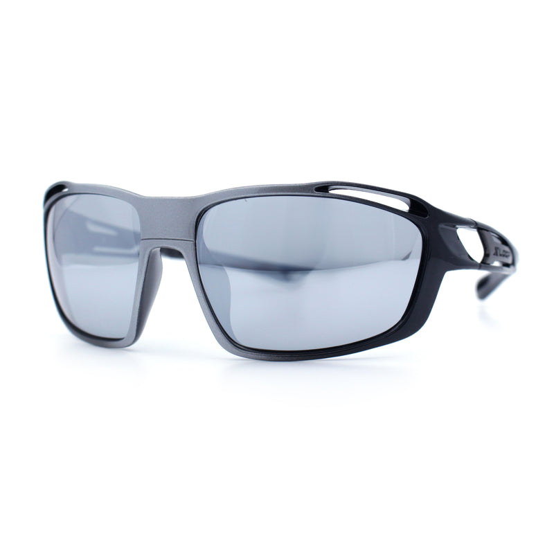 Mens Xloop Classic Mirror Lens Rectangle Wrap Biker Style Plastic Sunglasses