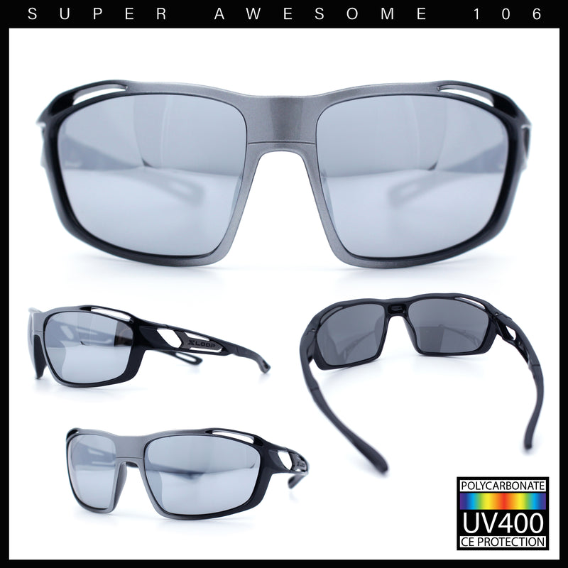 Mens Xloop Classic Mirror Lens Rectangle Wrap Biker Style Plastic Sunglasses