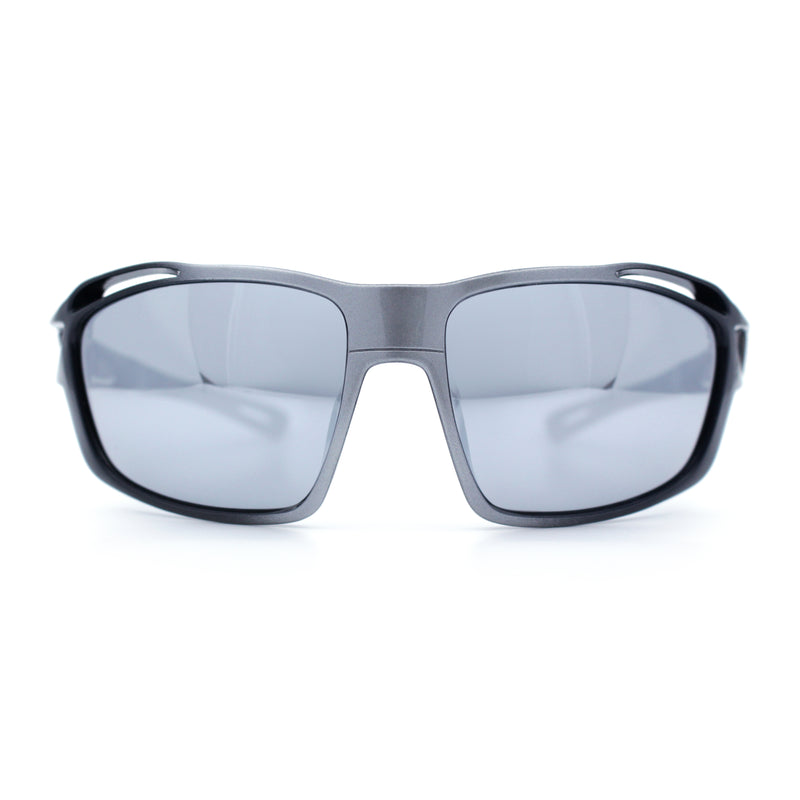 Mens Xloop Classic Mirror Lens Rectangle Wrap Biker Style Plastic Sunglasses