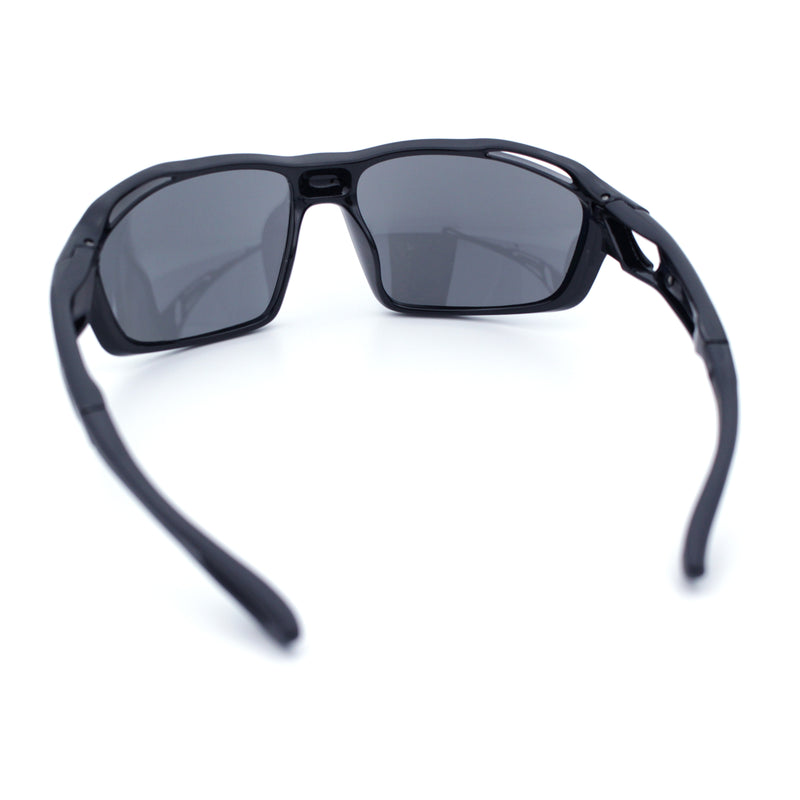 Mens Xloop Classic Mirror Lens Rectangle Wrap Biker Style Plastic Sunglasses