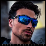 Mens Xloop Classic Mirror Lens Rectangle Wrap Biker Style Plastic Sunglasses