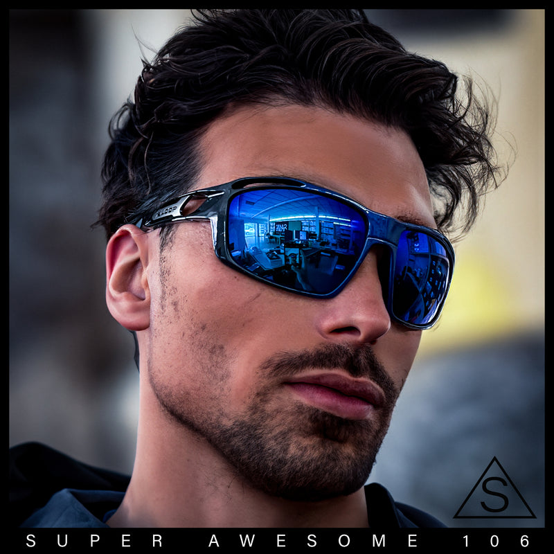 Mens Xloop Classic Mirror Lens Rectangle Wrap Biker Style Plastic Sunglasses