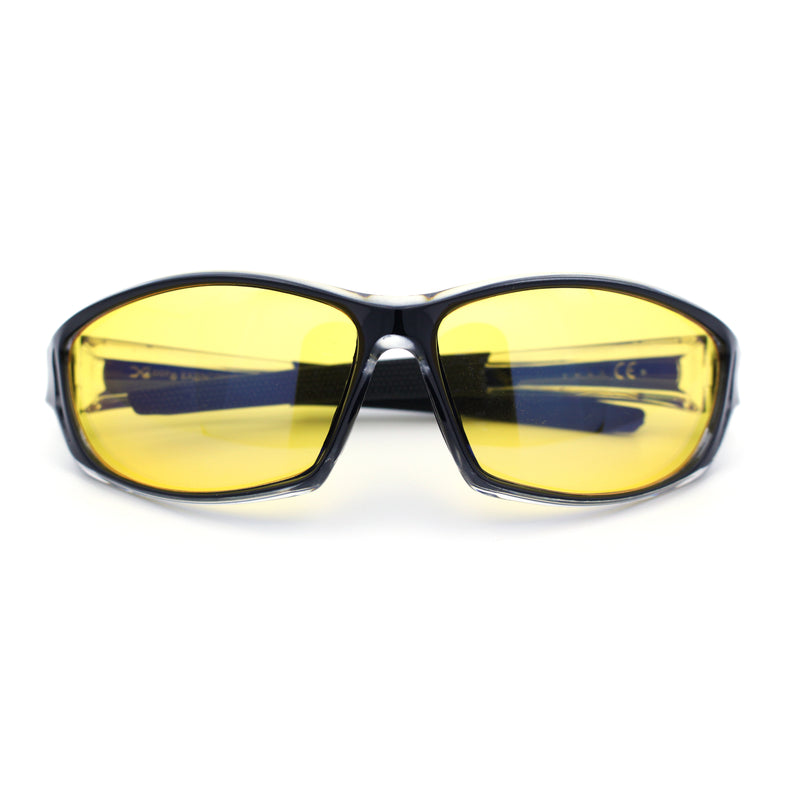 Mens Xloop HD Night Driving Yellow Lens Wrap Biker Style Plastic Sunglasses
