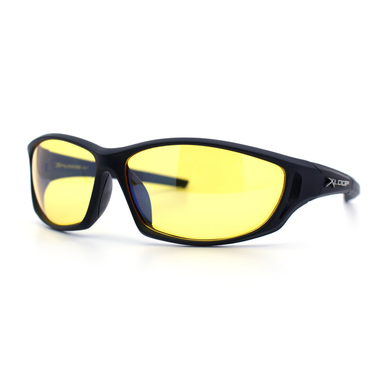 Mens Xloop HD Night Driving Yellow Lens Wrap Biker Style Plastic Sunglasses