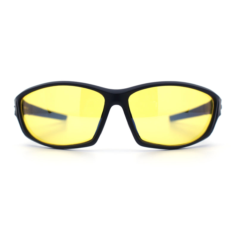 Mens Xloop HD Night Driving Yellow Lens Wrap Biker Style Plastic Sunglasses