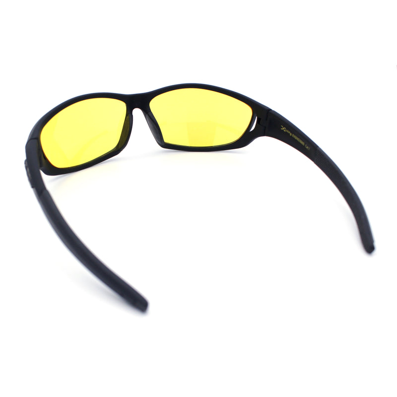 Mens Xloop HD Night Driving Yellow Lens Wrap Biker Style Plastic Sunglasses